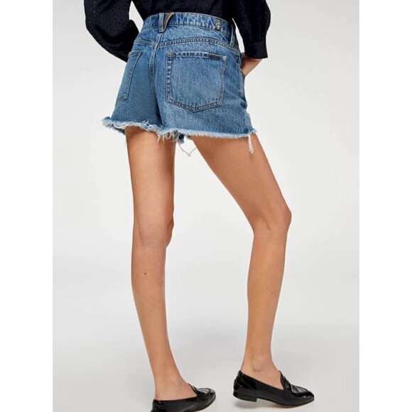 New 7FORALLMENKIND Size 30 MONROE CUT-OFF SHORT WITH EXPOSED BUTTONS PISCES BLUE - Picture 4 of 13